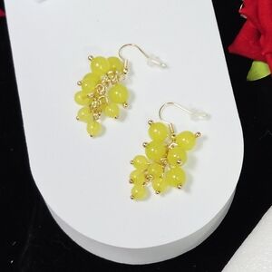 Green Grape Cluster Beaded Dangle Earrings Fruitcore Vineyard Boho Garden Drops